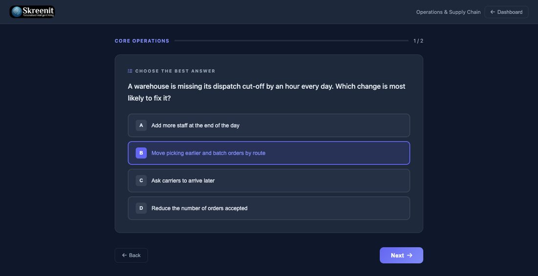 Assessment question screen