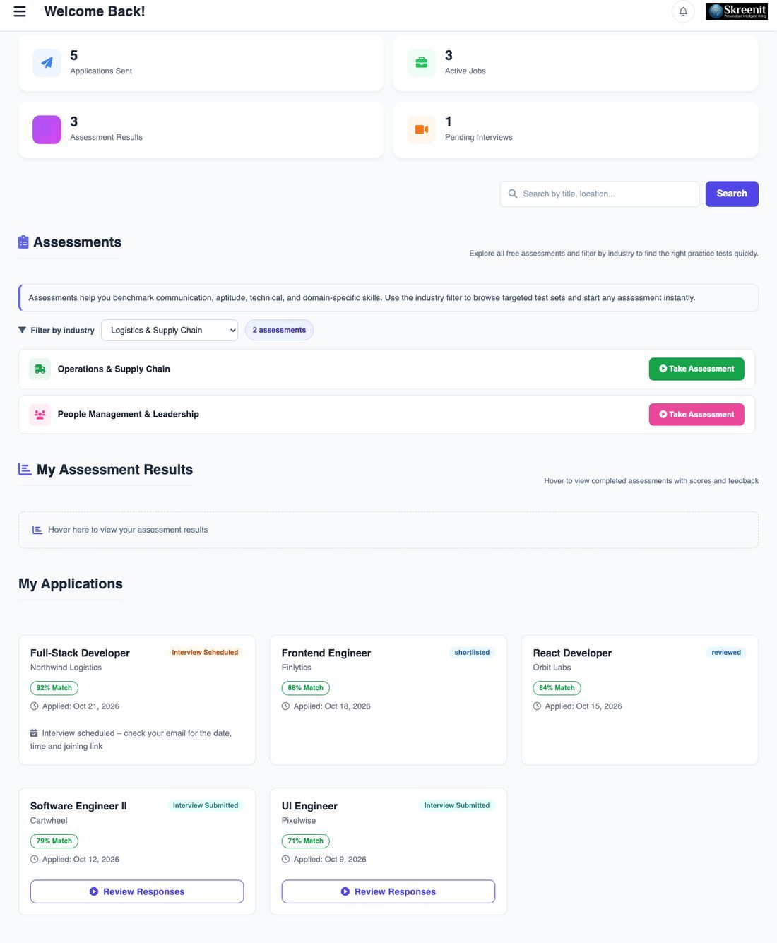 Candidate dashboard