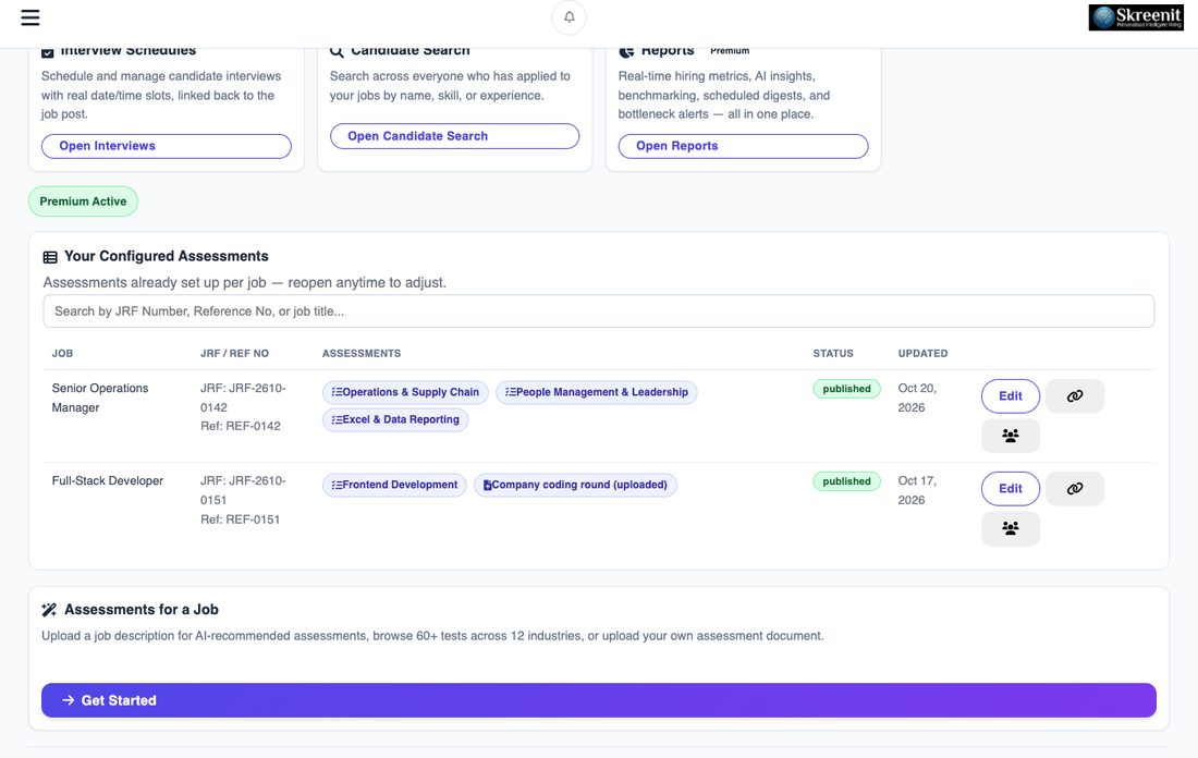 Configured assessments table