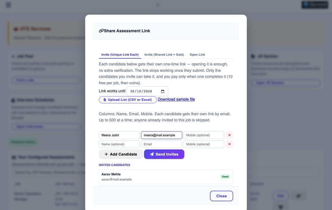 Share assessment link and invite candidates