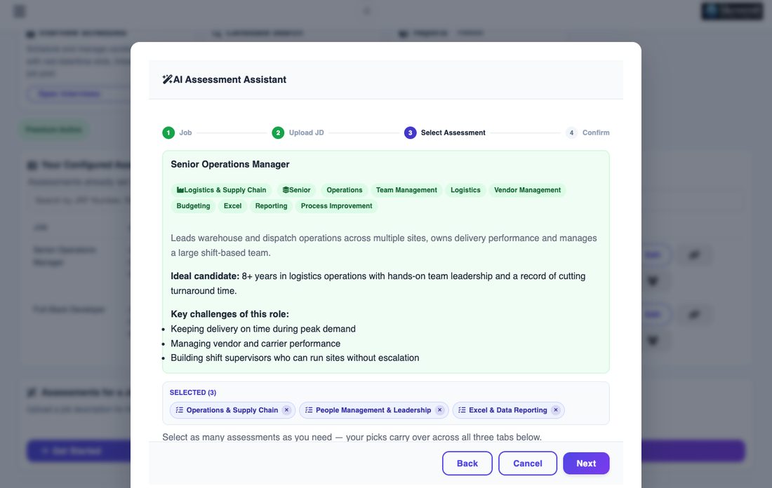 AI assessment assistant analysing a job description