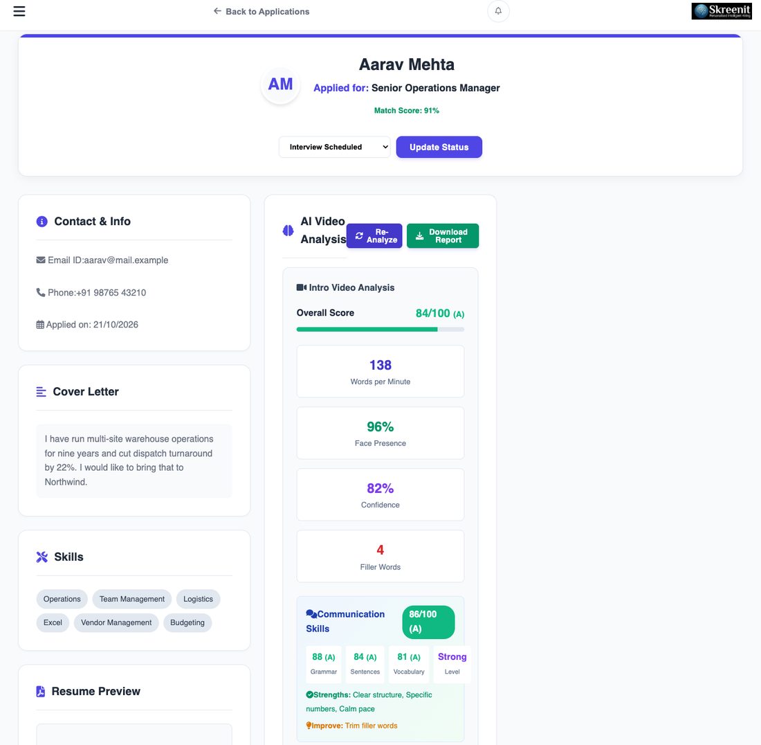 Candidate profile with AI video analysis