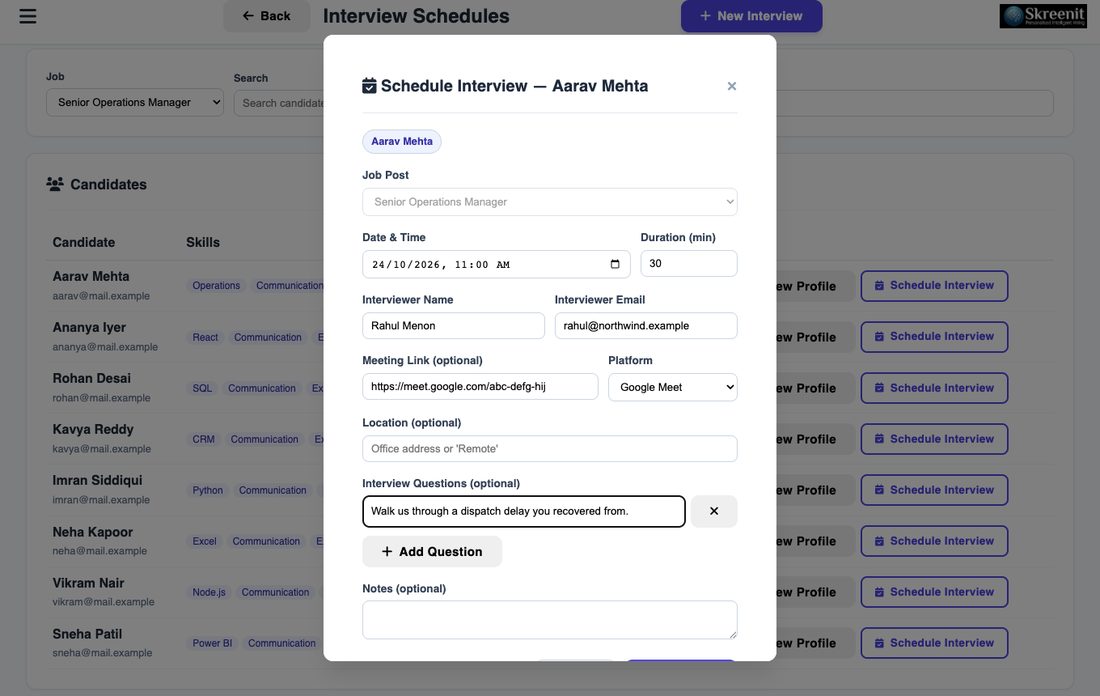 Schedule interview form